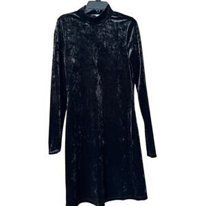 Black Velvet Long Sleeve Mock Neck Dress Stretchy Minimalist Party or Casual